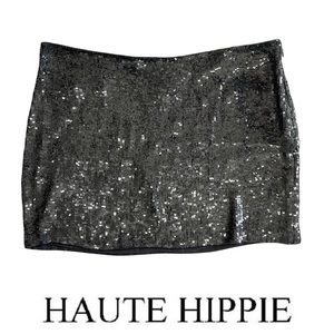 Haute Hippie Black Bias Sequin shimmering Mini Skirt Large